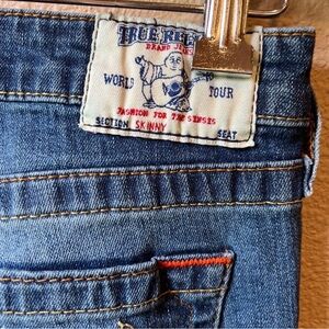 True Religion Women's Skinny Jeans - Blue with Orange Stitching